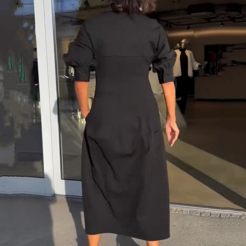 LP | Elegante abito midi con risvolto e scollatura a V