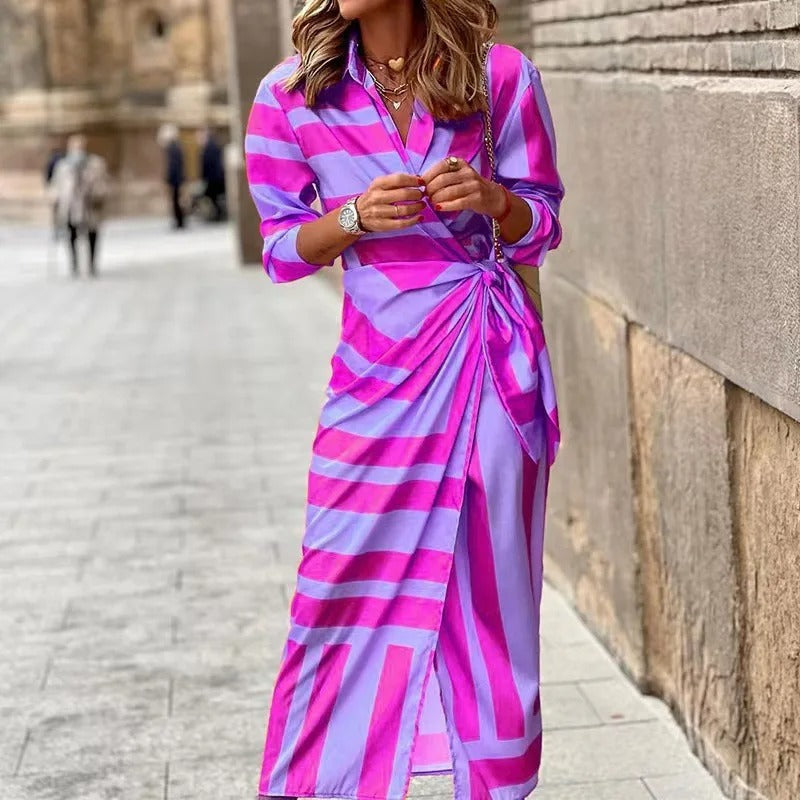 LP | Moda Abito midi a righe con scollo a V e allacciatura