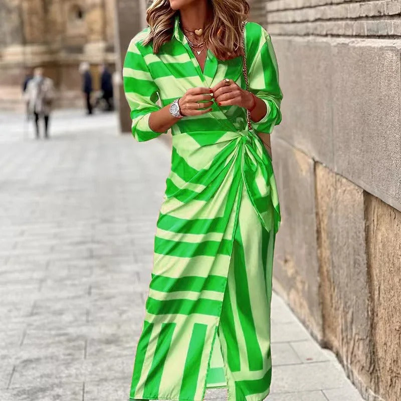 LP | Moda Abito midi a righe con scollo a V e allacciatura