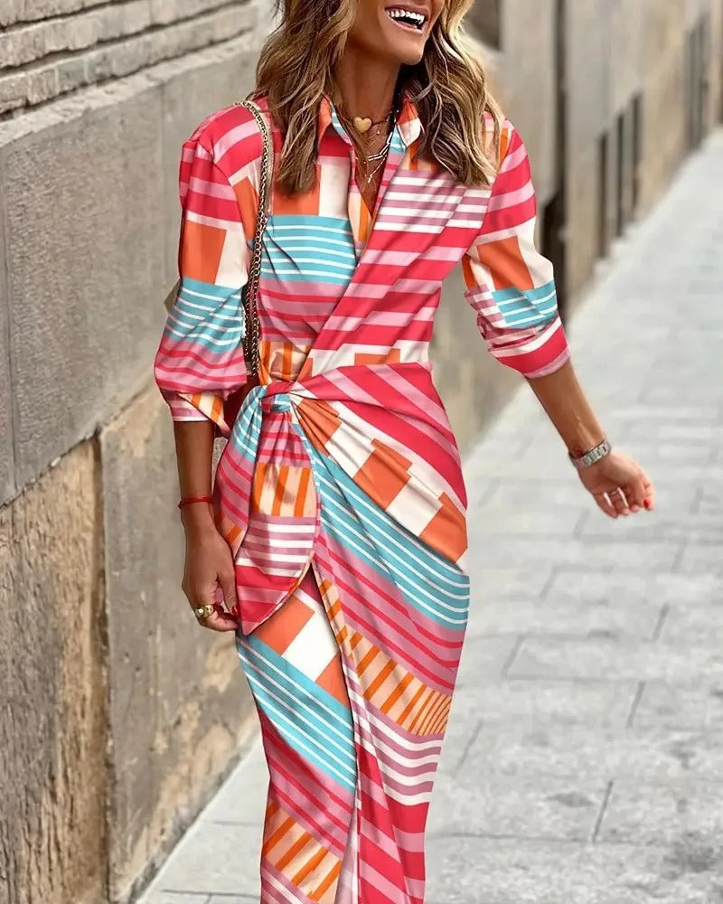 LP | Moda Abito midi a righe con scollo a V e allacciatura