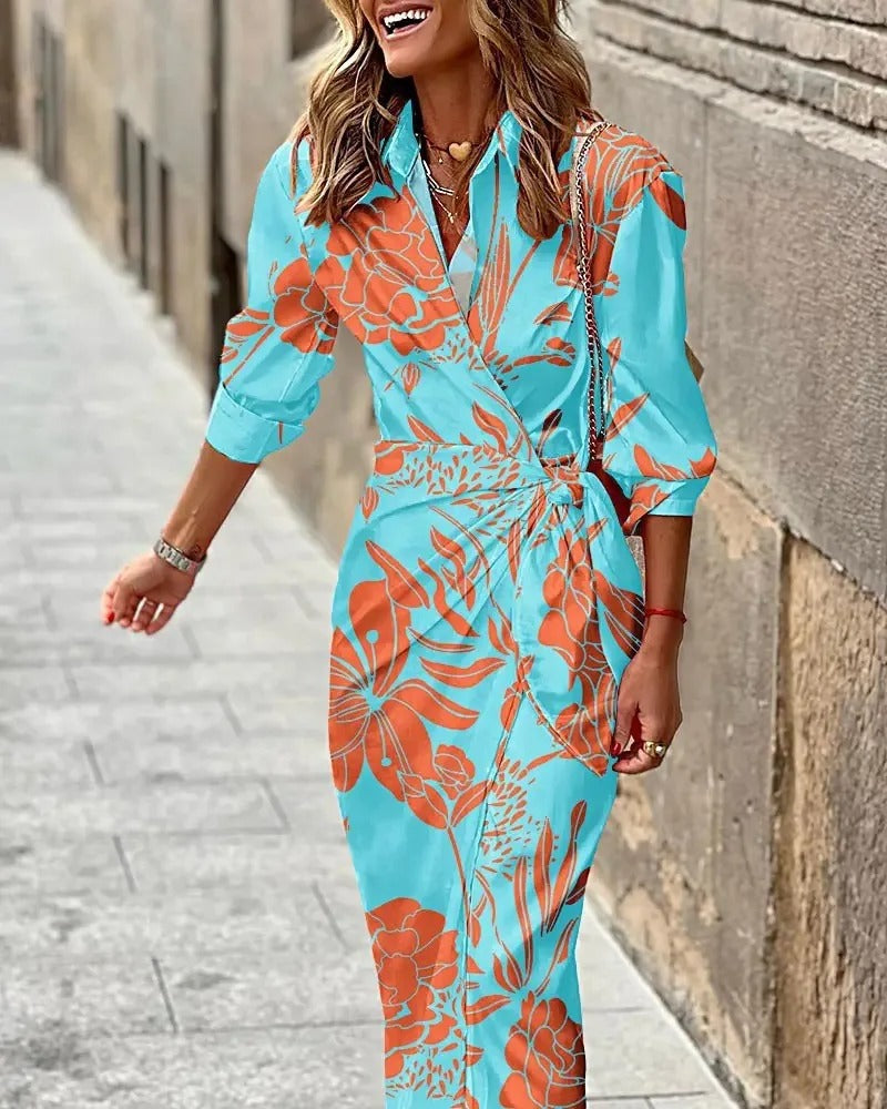 LP | Moda Abito midi a righe con scollo a V e allacciatura
