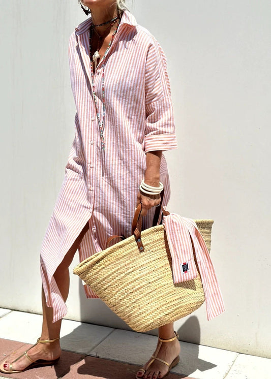 LP | Vestito estivo a righe rosse con camicia lunga e mezze maniche
