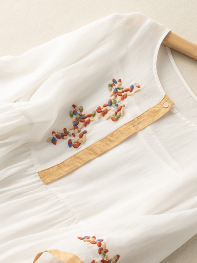 LP | Abito midi in lino con ricamo