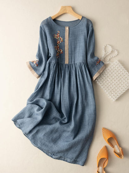 LP | Abito midi in lino con ricamo