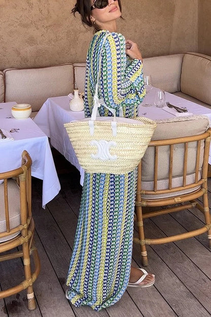 LP | Maglia da spiaggia Bondi con stampa a onde colorate, maxi abito da vacanza a maniche lunghe
