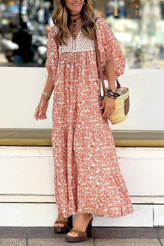 LP | Boheme Lifestyle Maxi abito stampato con maniche a sbuffo