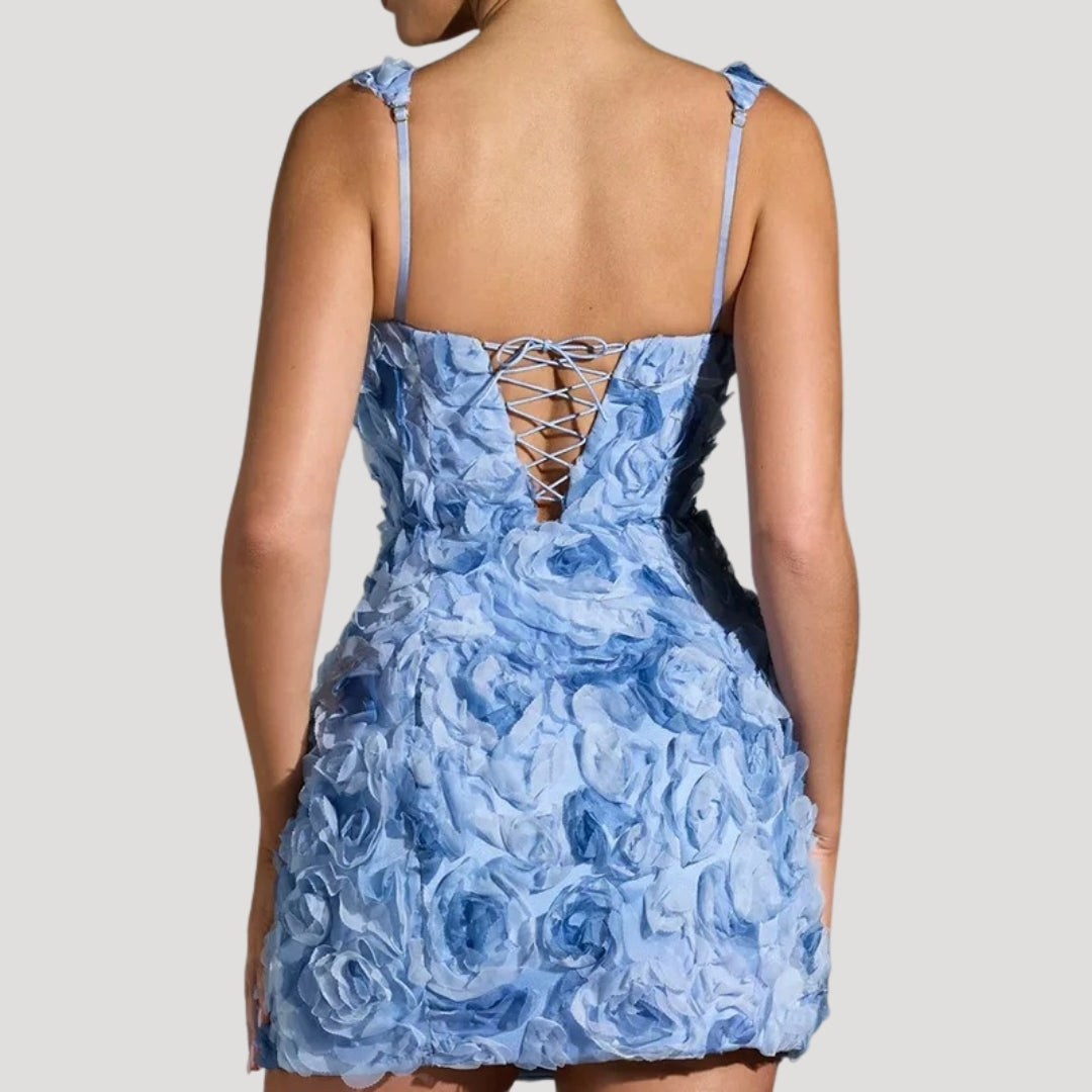 LP | Mini abito floreale donna collo quadrato schiena a corsetto