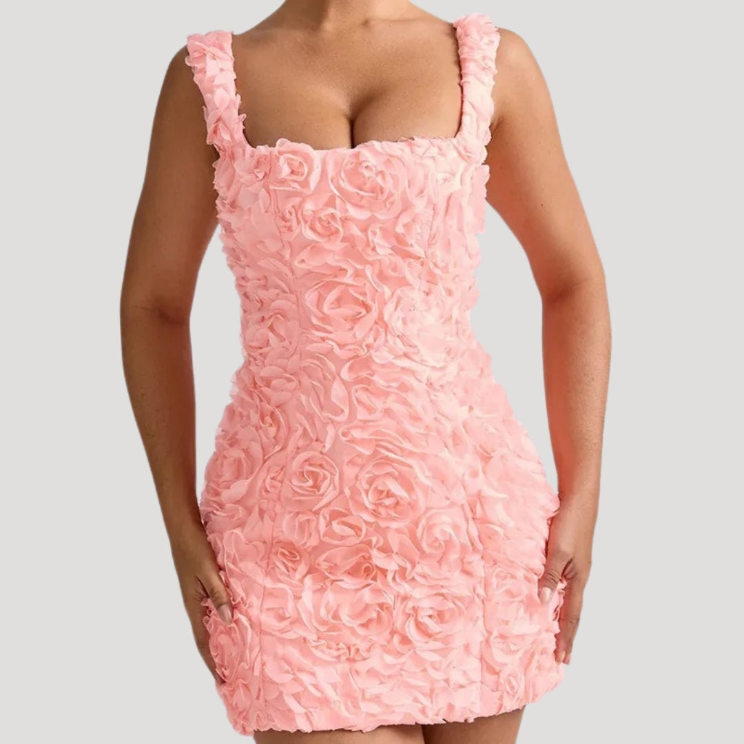 LP | Mini abito floreale donna collo quadrato schiena a corsetto