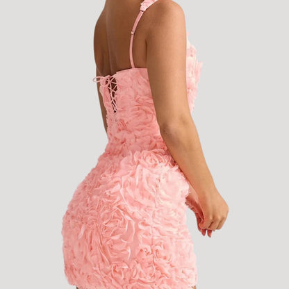 LP | Mini abito floreale donna collo quadrato schiena a corsetto