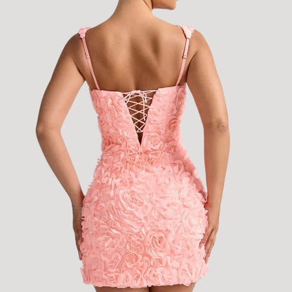 LP | Mini abito floreale donna collo quadrato schiena a corsetto
