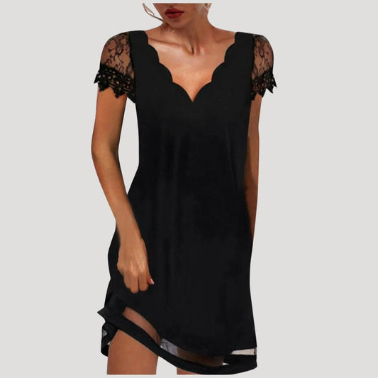 LP | Mini abito nero da donna con maniche corte in pizzo