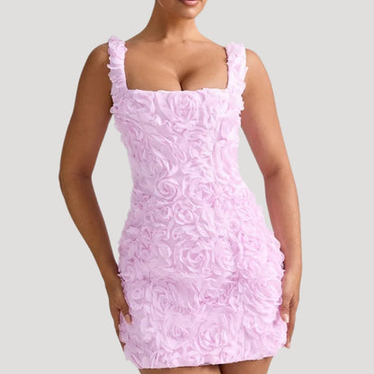 LP | Mini abito floreale donna collo quadrato schiena a corsetto