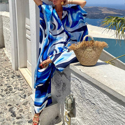 LP | Top con manica a pipistrello alla moda europea e americana Pantaloni a gamba larga due pezzi
