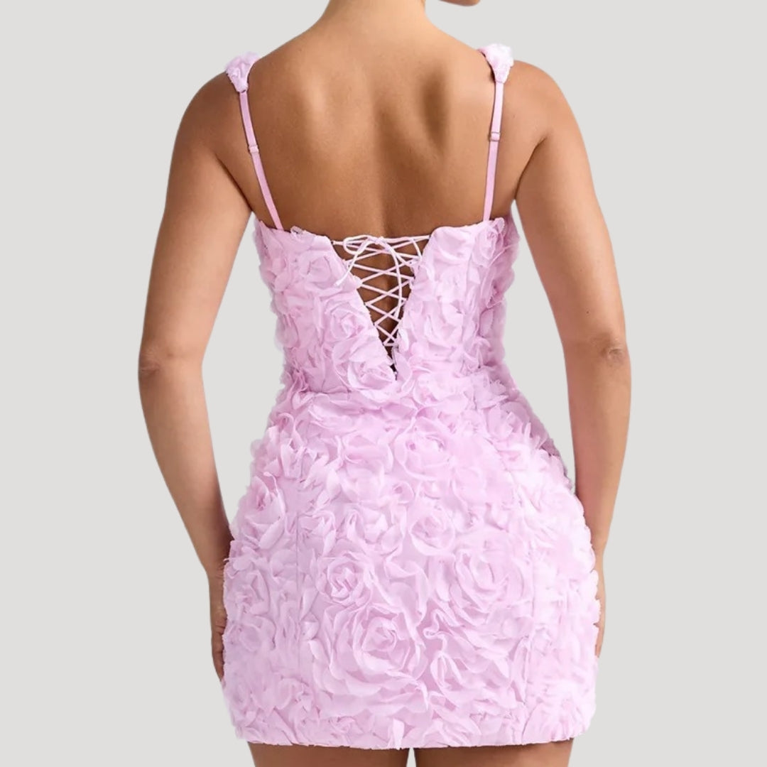 LP | Mini abito floreale donna collo quadrato schiena a corsetto