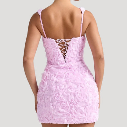 LP | Mini abito floreale donna collo quadrato schiena a corsetto