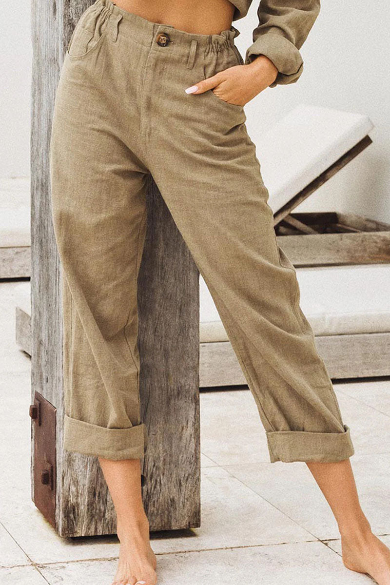 LP | Pantaloni casual solidi patchwork larghi a vita alta (4 colori)
