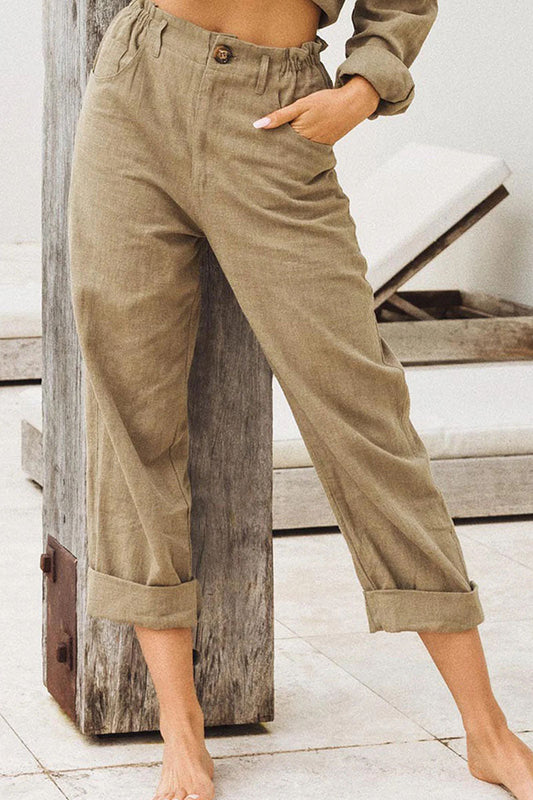 LP | Pantaloni casual solidi patchwork larghi a vita alta (4 colori)