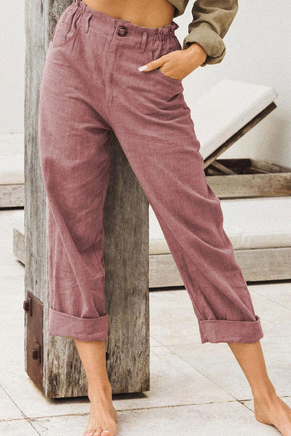 LP | Pantaloni casual solidi patchwork larghi a vita alta (4 colori)