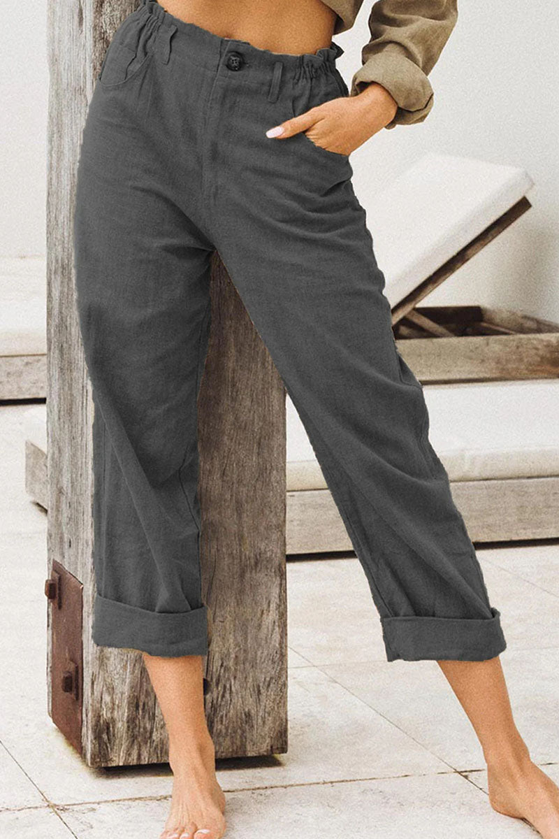 LP | Pantaloni casual solidi patchwork larghi a vita alta (4 colori)