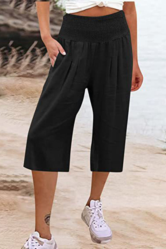 LP | Borsa solida casual e semplice allentata a vita alta a gamba larga Pantaloni tinta unita (15 colori)