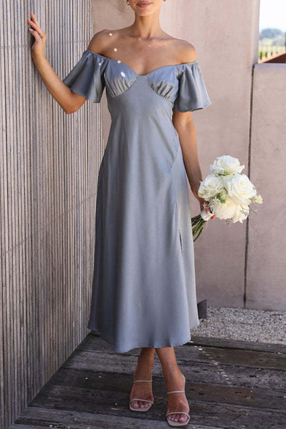 LP | Abito midi in raso con motivo bardot