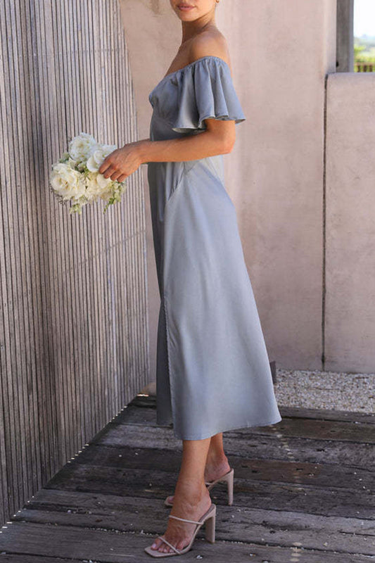 LP | Abito midi in raso con motivo bardot