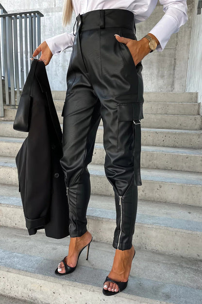 LP | Casual solido tasca Zipper regolare pantaloni a matita a vita alta (5 colori)