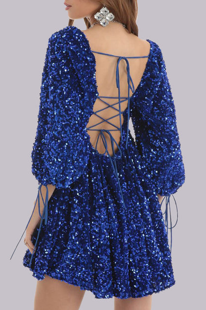 LP | Mini abito in paillettes con maniche a sbuffo