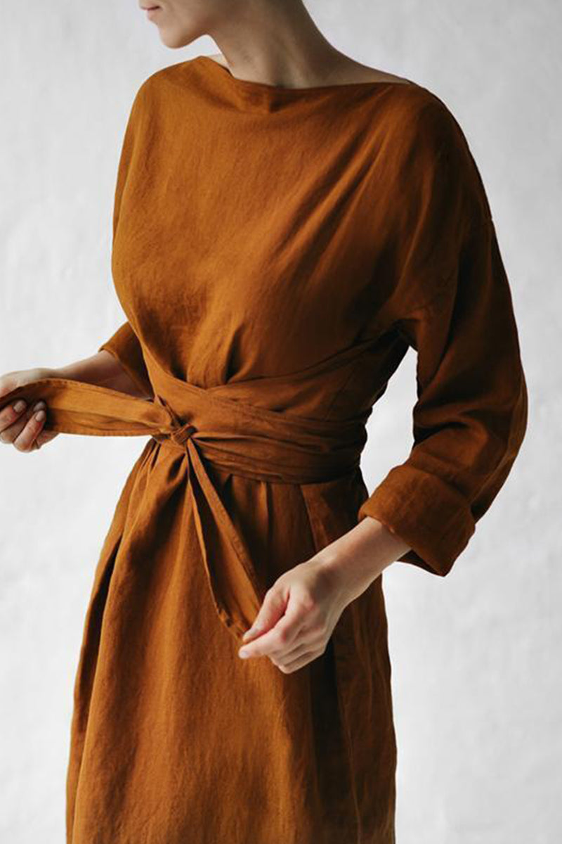 LP | Abito midi in lino con cintura
