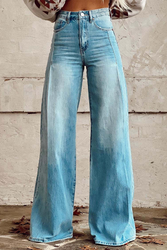 LP | Casual Street tinta unita con bottoni a pressione sciolti pantaloni a vita alta e gamba larga tinta unita