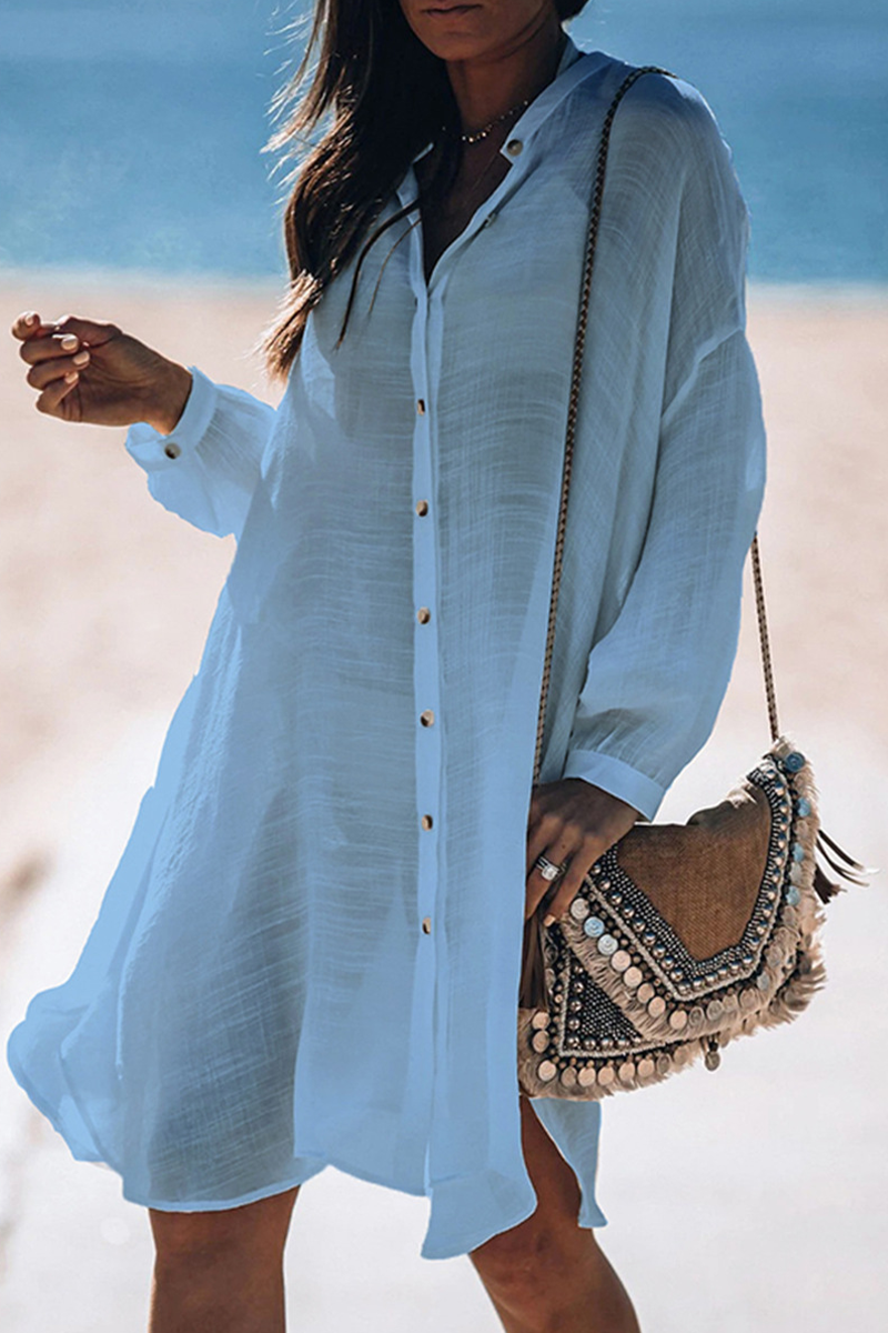 LP | Casual Holiday Solid Colour Buckle Sea-Through costumi da bagno coprire (5 colori)