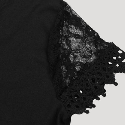 LP | Mini abito nero da donna con maniche corte in pizzo