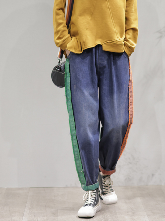 LP | Casual Vintage Allentato Fit Patch Denim Bottom Jeans Pantaloni