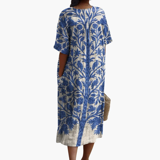 LP | Abito midi da donna con scollo a V e maniche corte con stampa floreale