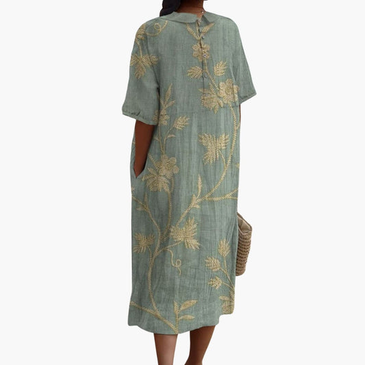 LP | Abito midi da donna con maniche corte e ricami floreali