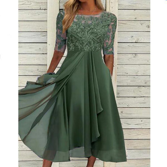 LP | Abito midi in chiffon con maniche trasparenti di lunghezza midi
