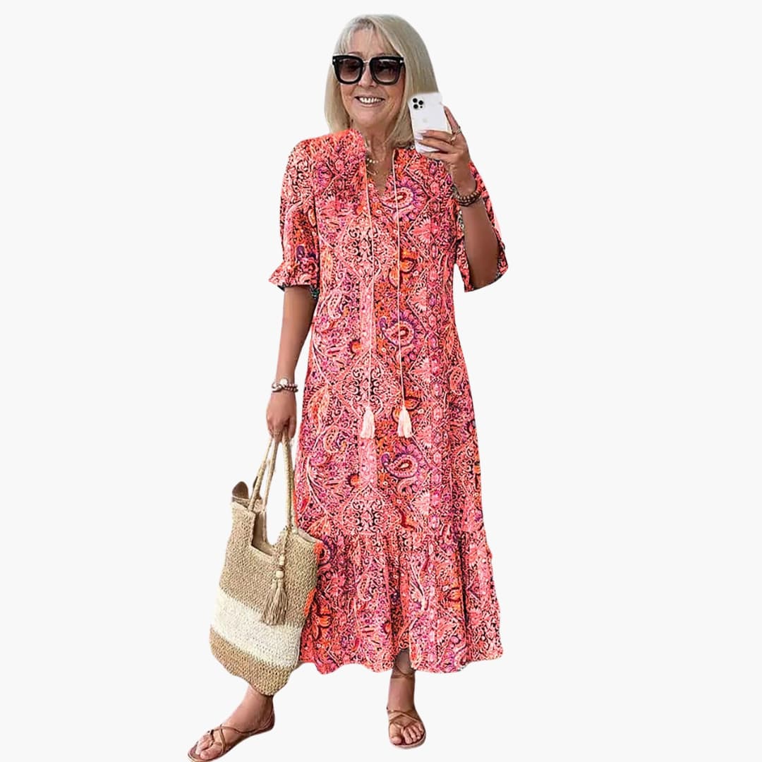 LP | Abito midi boho da donna con mezze maniche e stampa paisley