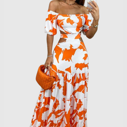 LP | Elegante abito midi con grana e scollatura irregolare