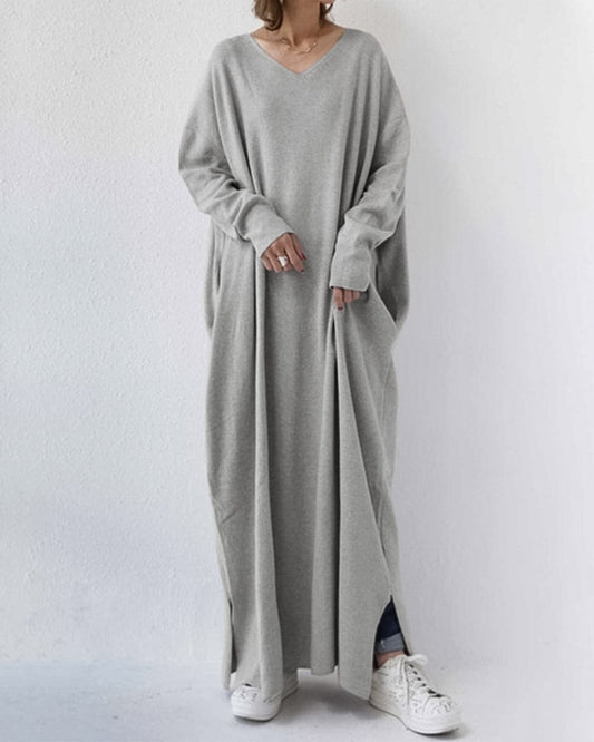 LP | maxi abito elegante a maniche lunghe con scollo a V da indossare tutti i giorni
