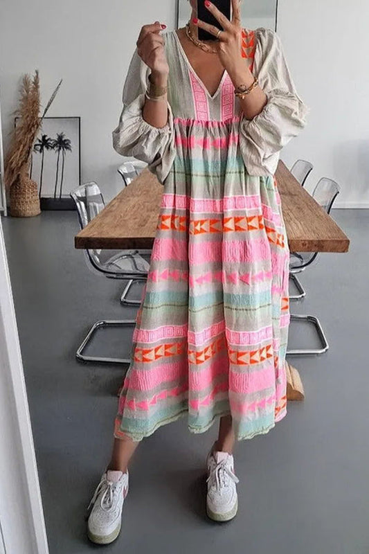 LP | Whisked Away - Vestito midi stampato a colori a blocchi geometrici