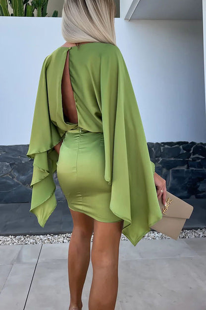 LP | Bellissime ali di raso farfalla maniche elasticizzate vita formale mini abito