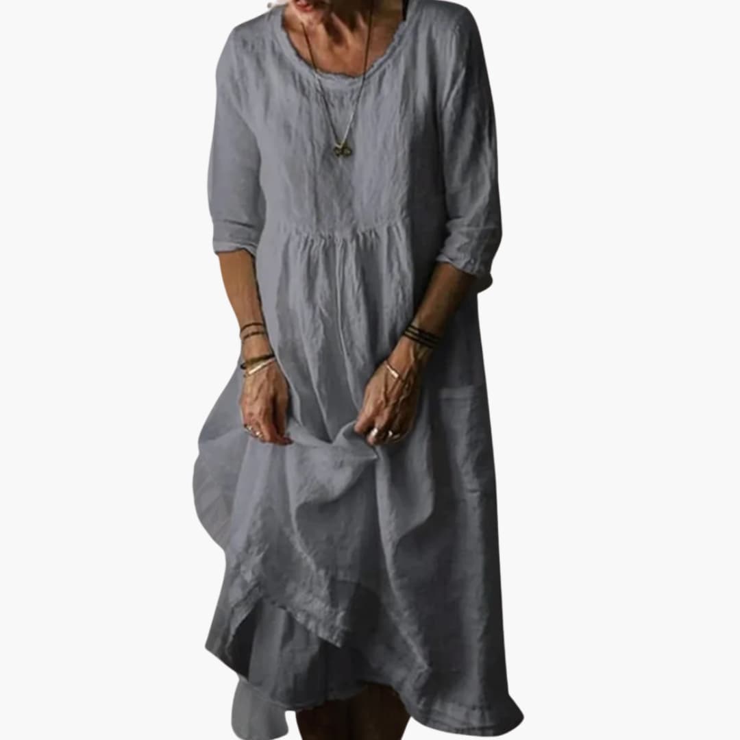LP | Abito midi estivo da donna con maniche a 3/4 e pinces