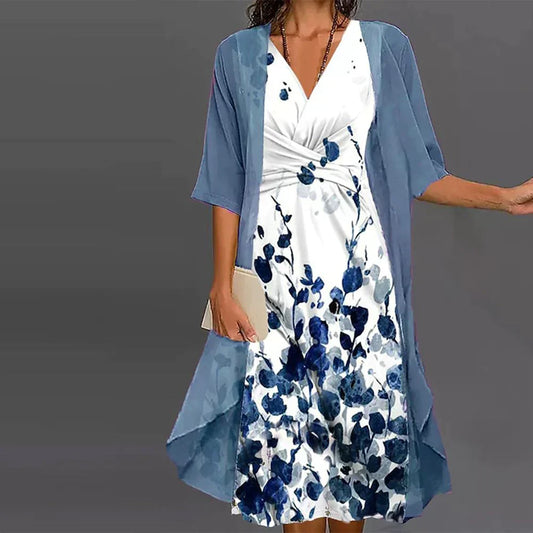 LP | Abito midi con giacca in blu e bianco per l'estate