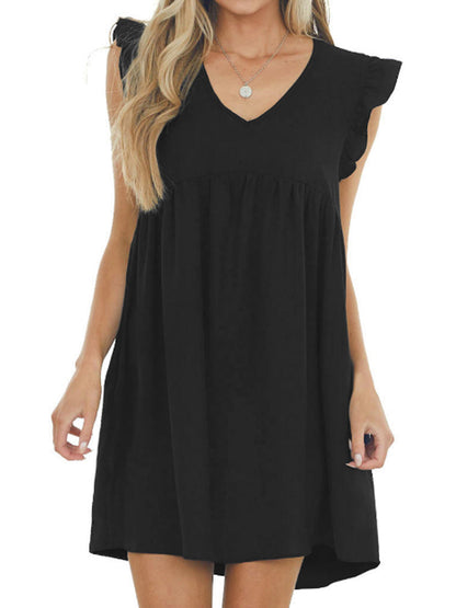 LP | Babydoll con volant e scollo a V, mini abito in crêpe