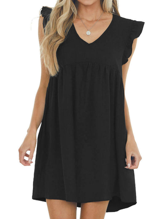 LP | Babydoll con volant e scollo a V, mini abito in crêpe