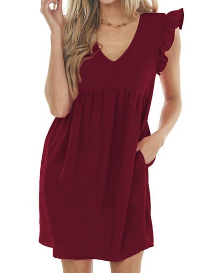 LP | Babydoll con volant e scollo a V, mini abito in crêpe