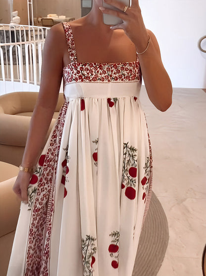 LP | Maxi abito con scollo quadrato e stampa floreale