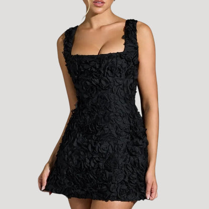 LP | Mini abito floreale donna collo quadrato schiena a corsetto