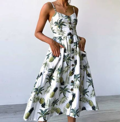 LP | Abito midi sexy estivo con stampa sulla spiaggia