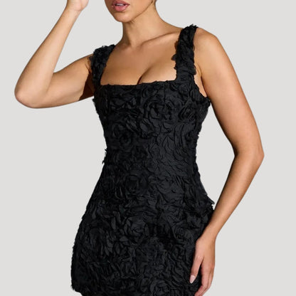 LP | Mini abito floreale donna collo quadrato schiena a corsetto